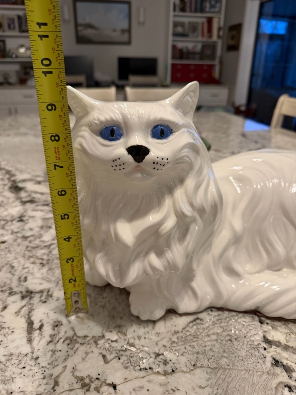 Vintage Large Ceramic White Cat Laying Down Blue Eyes Figurine 16” - Picture 3 of 16